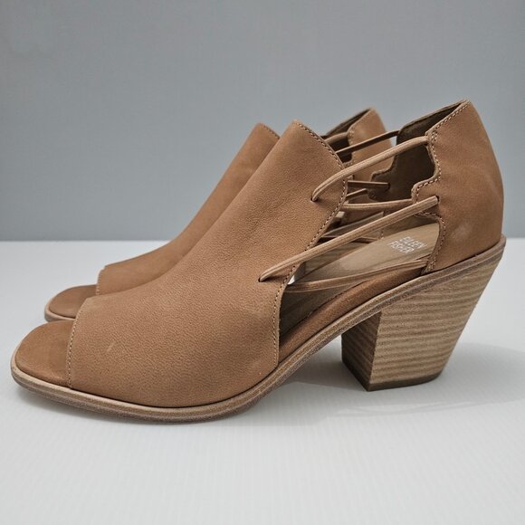 NEW Eileen Fisher Alfie Sandal Caged Peep Toe Heel Honey Tan Nubuck Size 10 - Picture 1 of 14